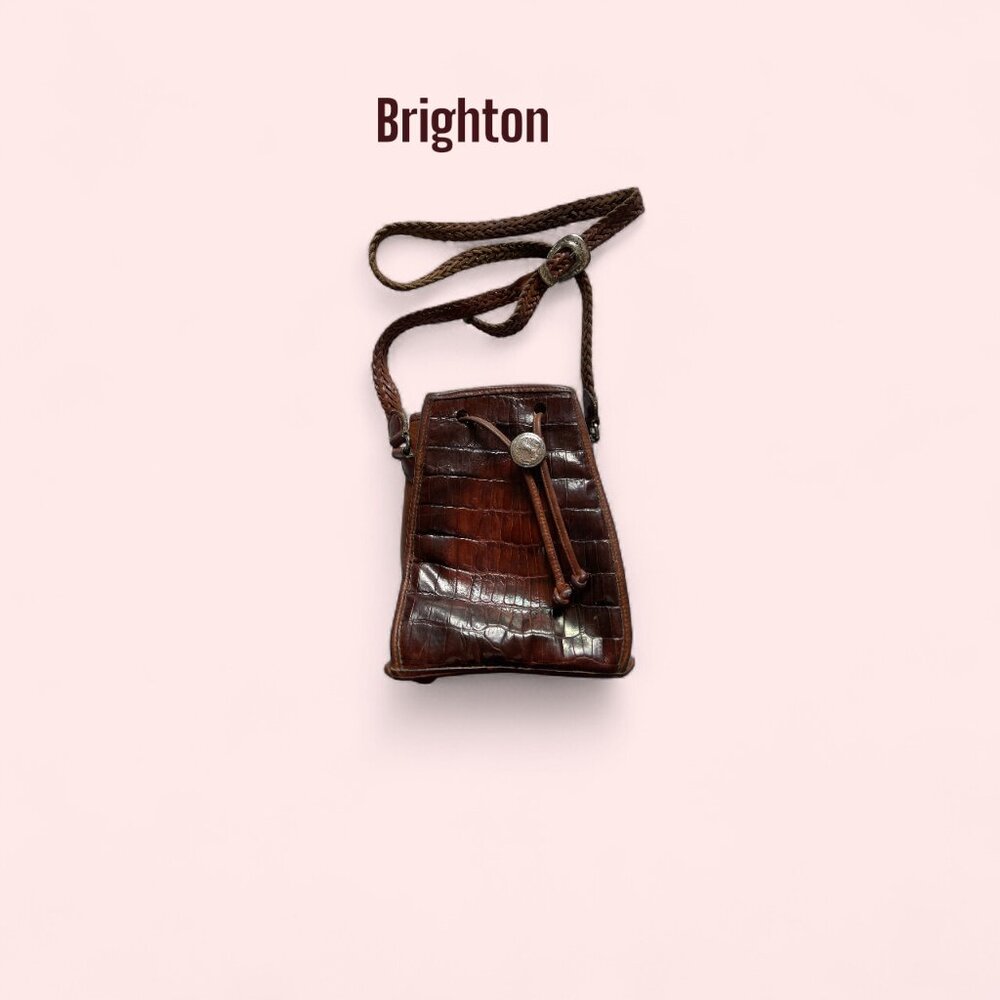 Brighton Vintage Tooled Leather Bucket Bag – Drawstring Crossbody No. 449044